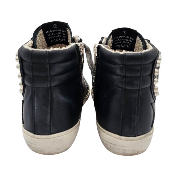 Golden Goose Slide Studded High Top Zip Up Sneaker Black Leather Size 37 US 7 - Picture 7 of 11